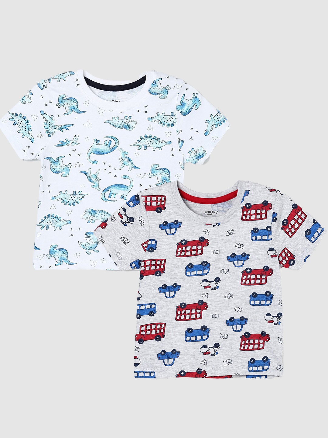 

Juniors by Lifestyle Boys Pack Of 2 Conversational Printed Cotton T-Shirts, Grey