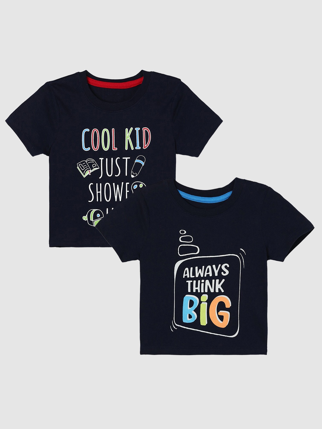 

Juniors by Lifestyle Boys Pack Of 2 Typography Printed Cotton T-Shirts, Navy blue