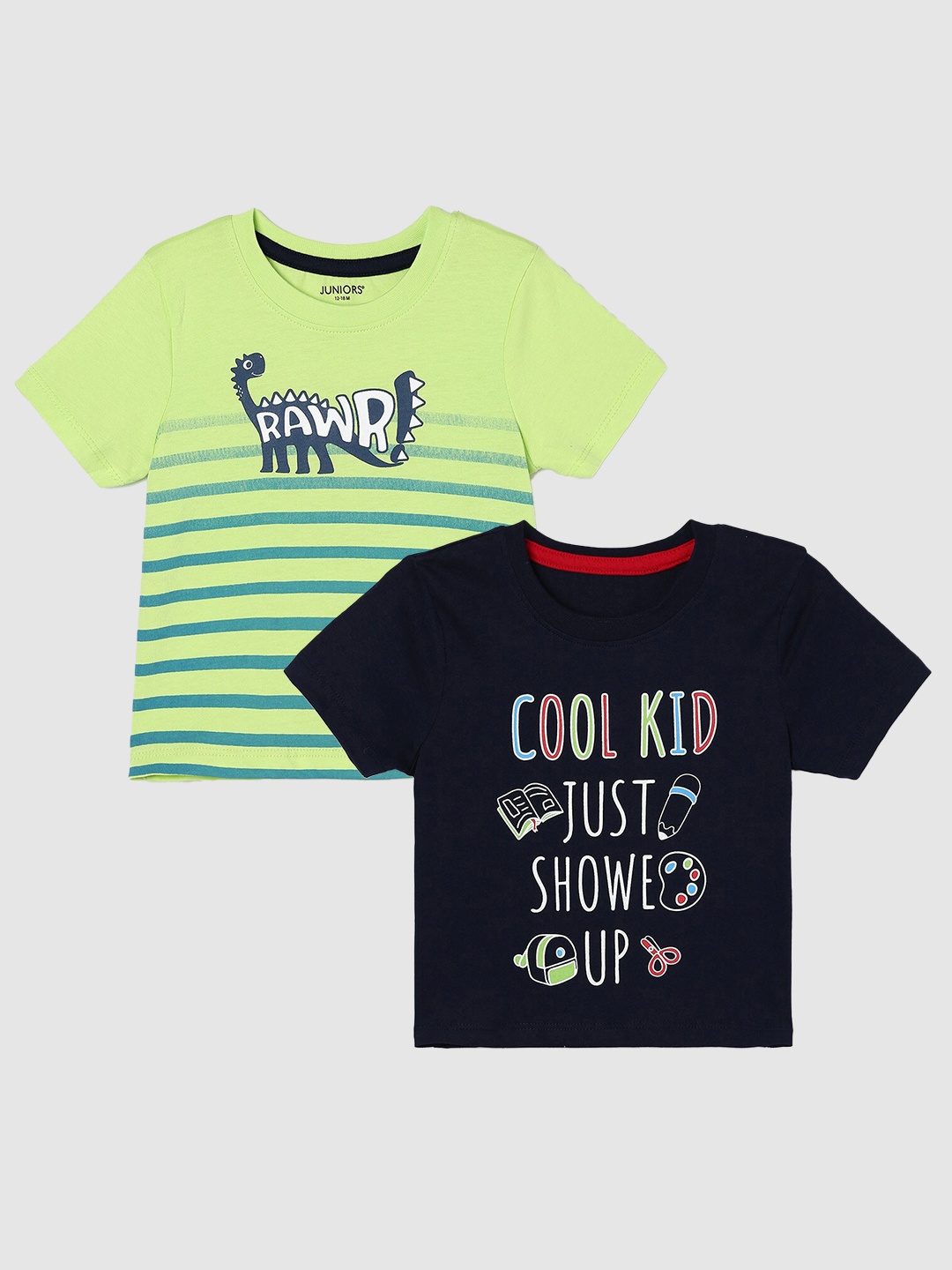 

Juniors by Lifestyle Boys Pack Of 2 Printed Cotton T-Shirts, Navy blue