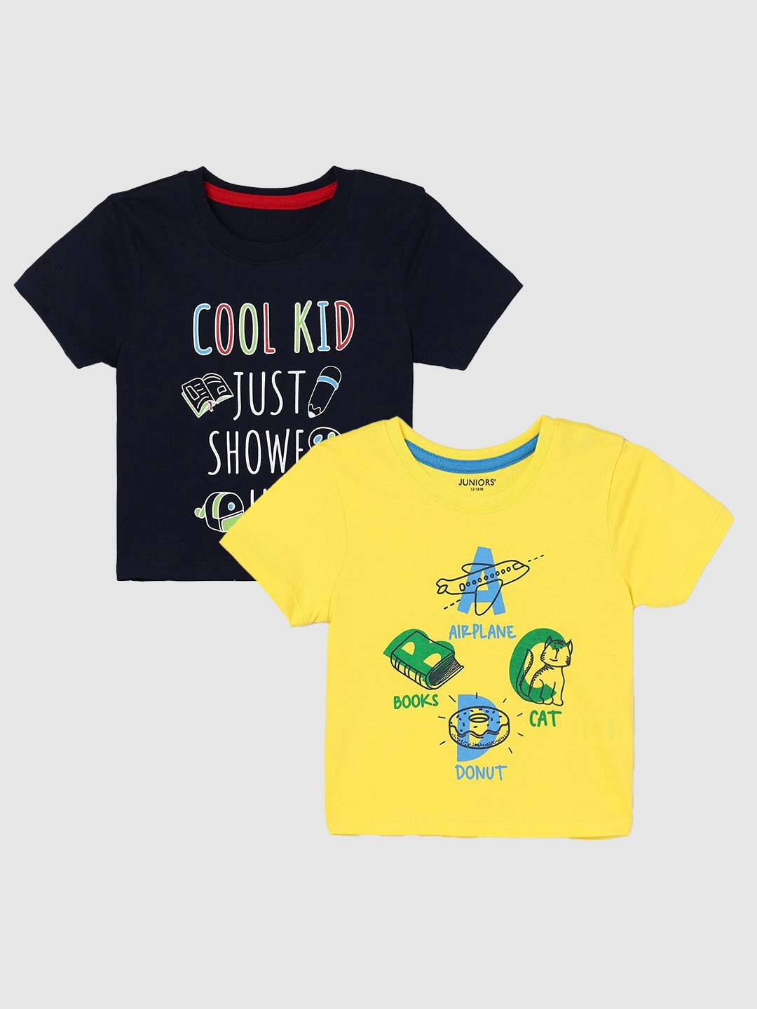 

Juniors by Lifestyle Boys Pack Of 2 Typography Printed Cotton T-Shirts, Yellow