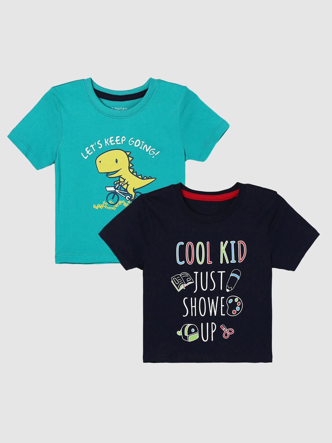 

Juniors by Lifestyle Boys Pack Of 2 Printed Cotton T-Shirts, Navy blue