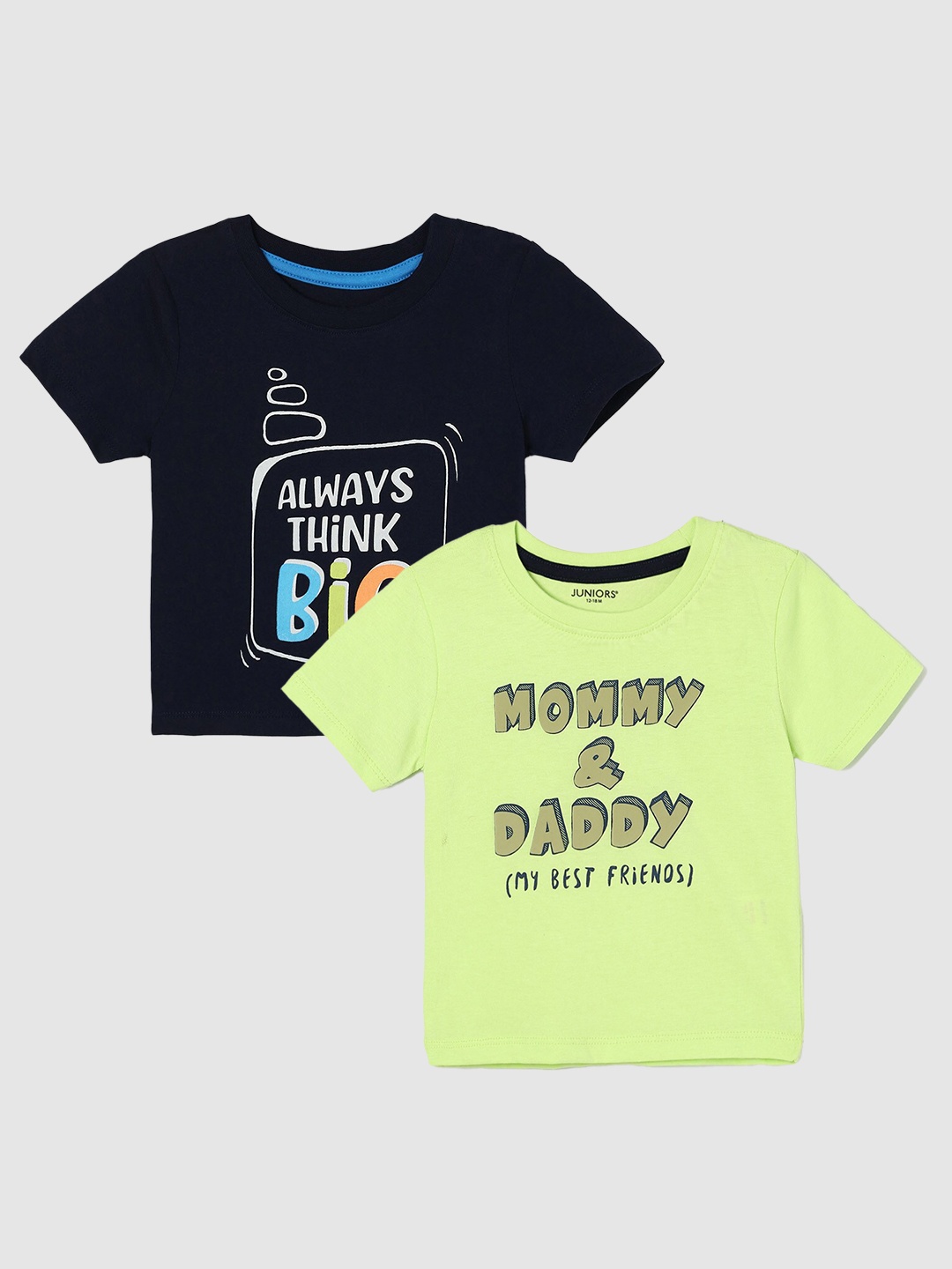 

Juniors by Lifestyle Boys Pack Of 2 Typography Printed Cotton T-Shirts, Lime green