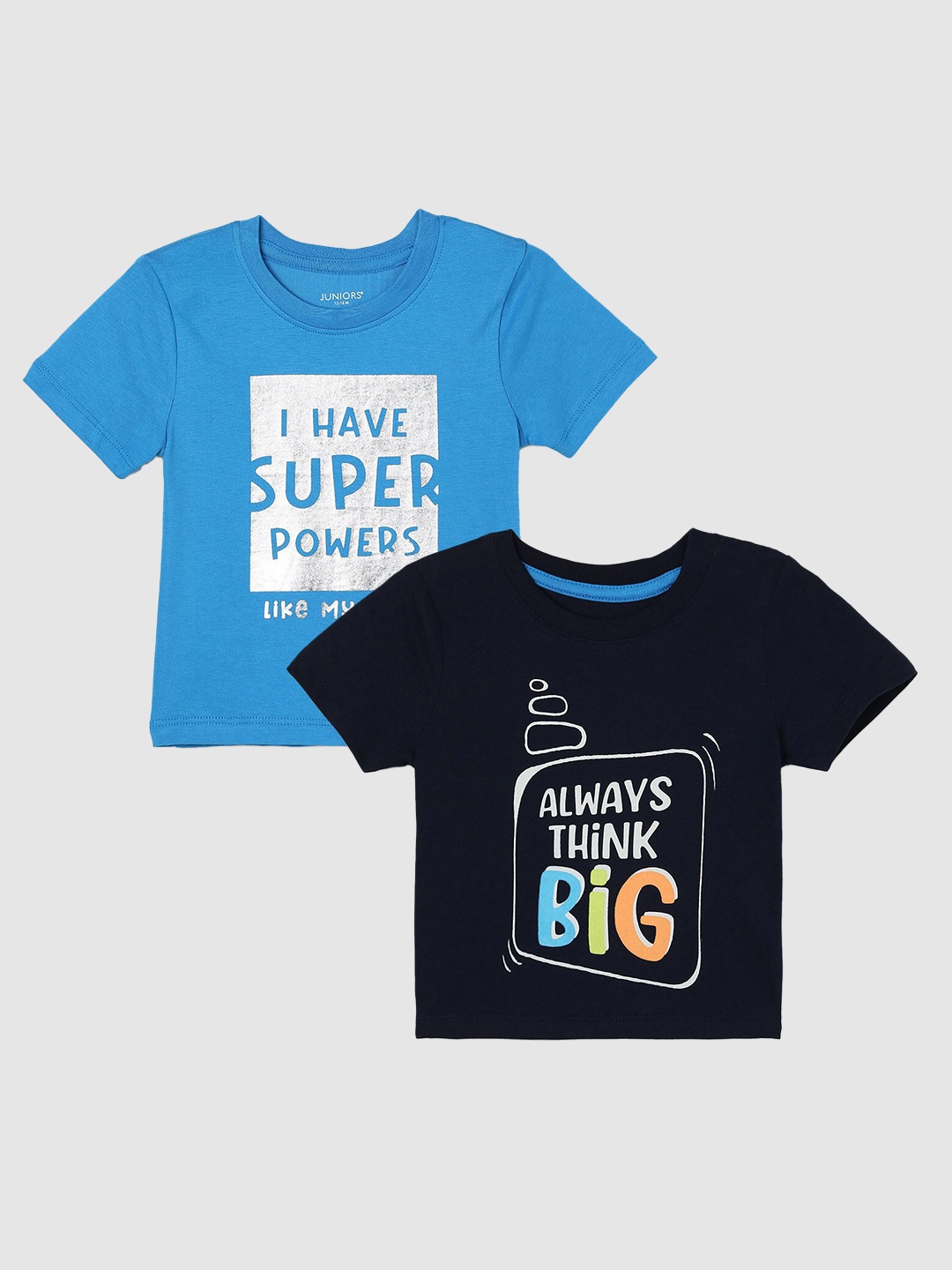 

Juniors by Lifestyle Boys Pack Of 2 Typography Printed Cotton T-Shirts, Navy blue