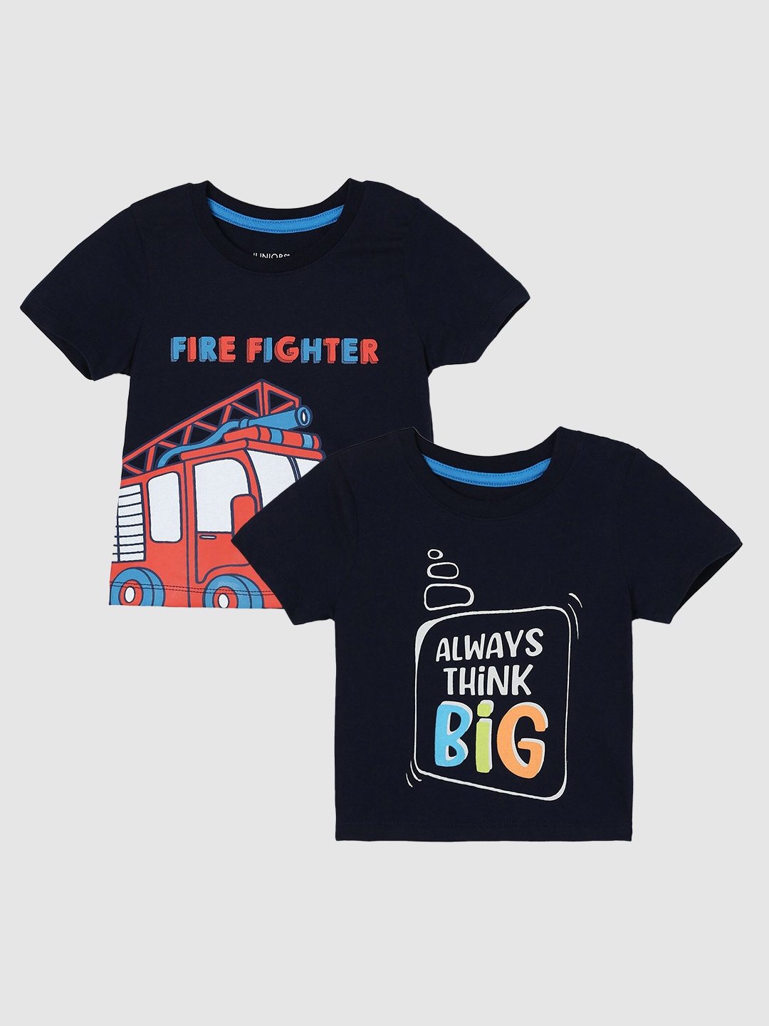 

Juniors by Lifestyle Boys Pack Of 2 Printed Cotton T-Shirts, Navy blue