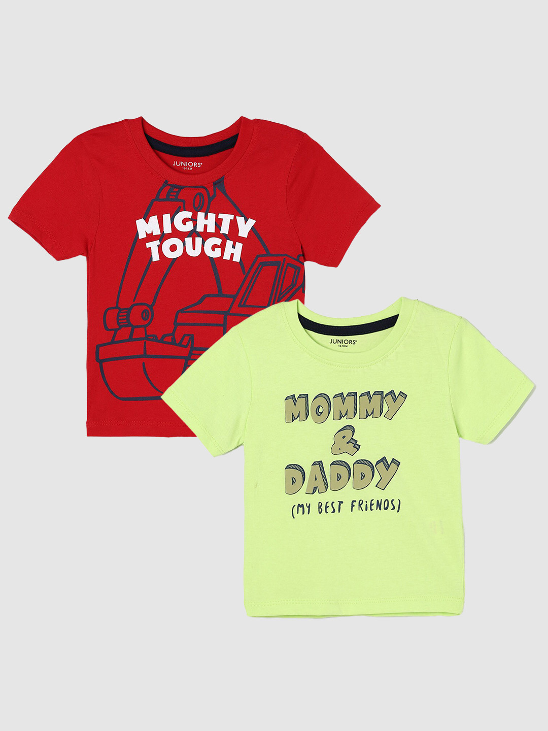 

Juniors by Lifestyle Boys Pack Of 2 Printed Cotton T-Shirt, Lime green