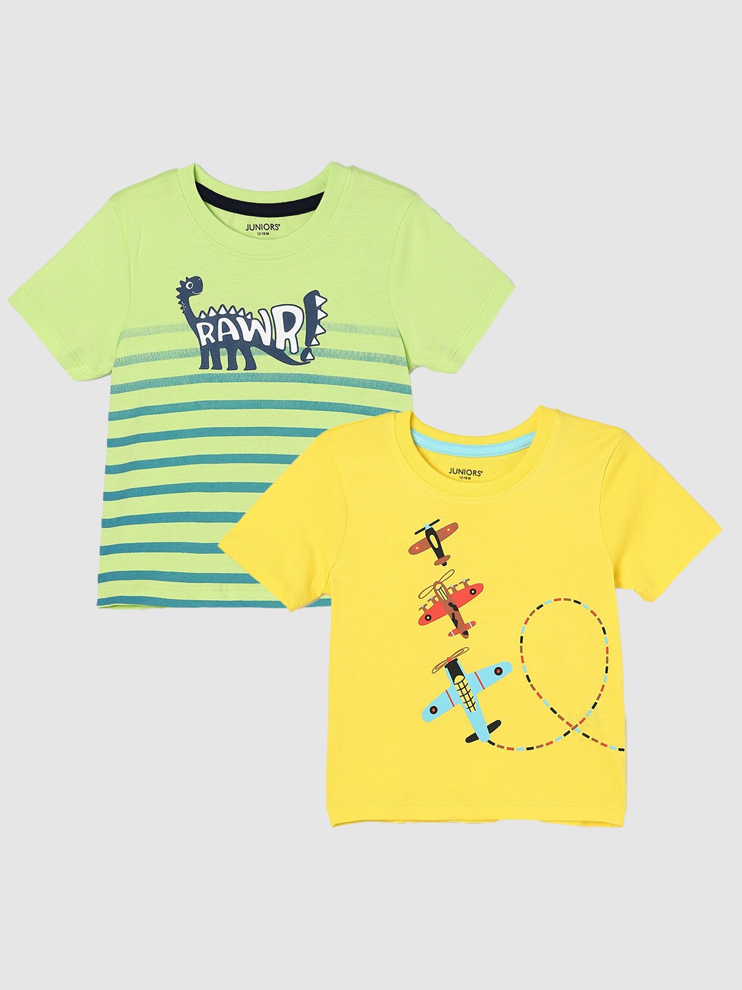 

Juniors by Lifestyle Boys Pack Of 2 Printed Cotton T-Shirt, Yellow