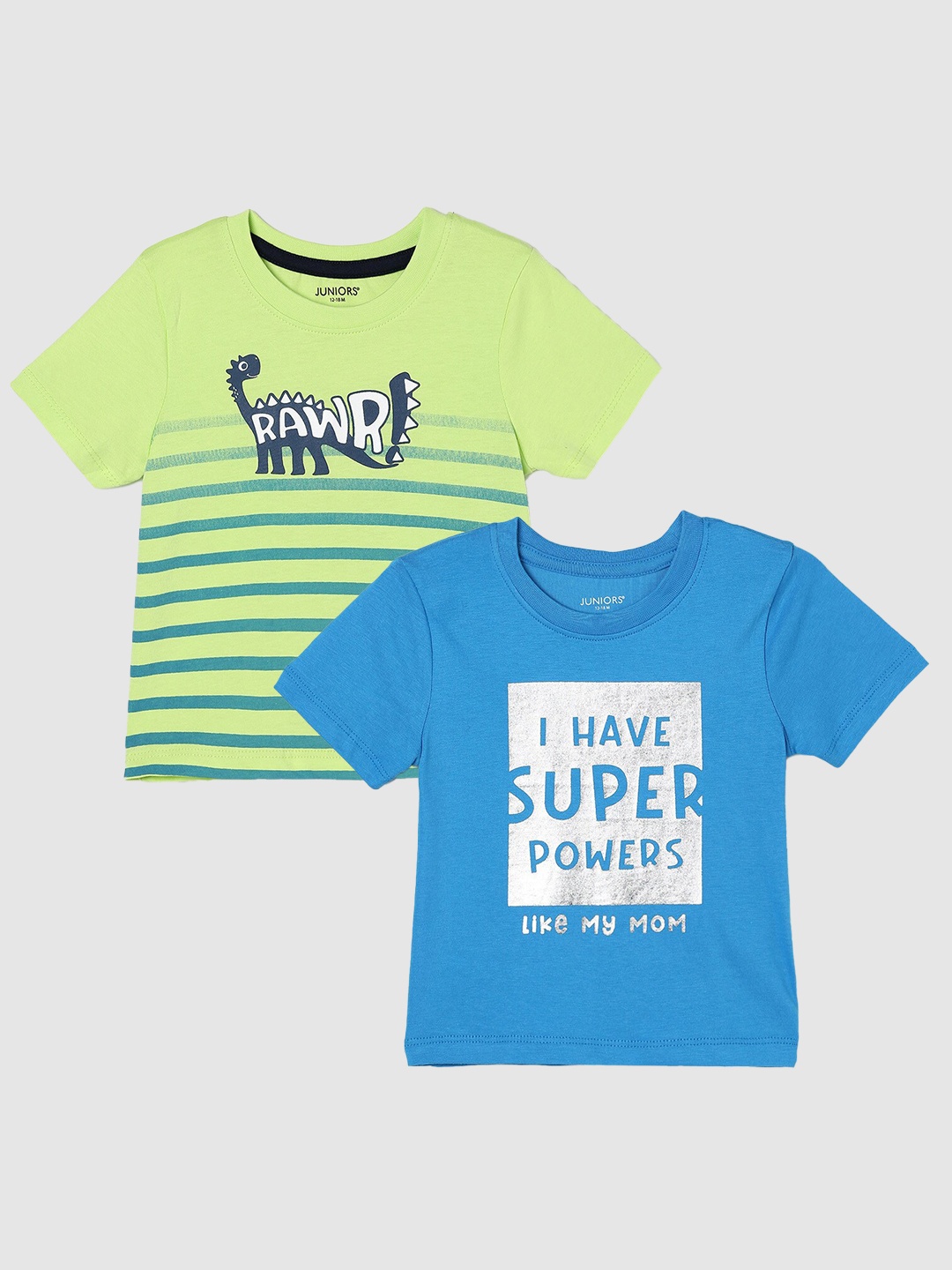 

Juniors by Lifestyle Boys Pack Of 2 Printed Cotton T-Shirts, Lime green
