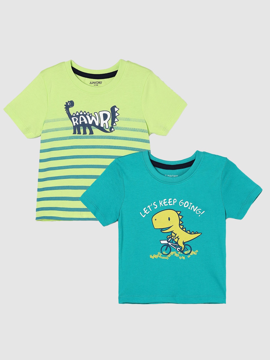 

Juniors by Lifestyle Boys Pack Of 2 Printed Cotton T-Shirts, Lime green