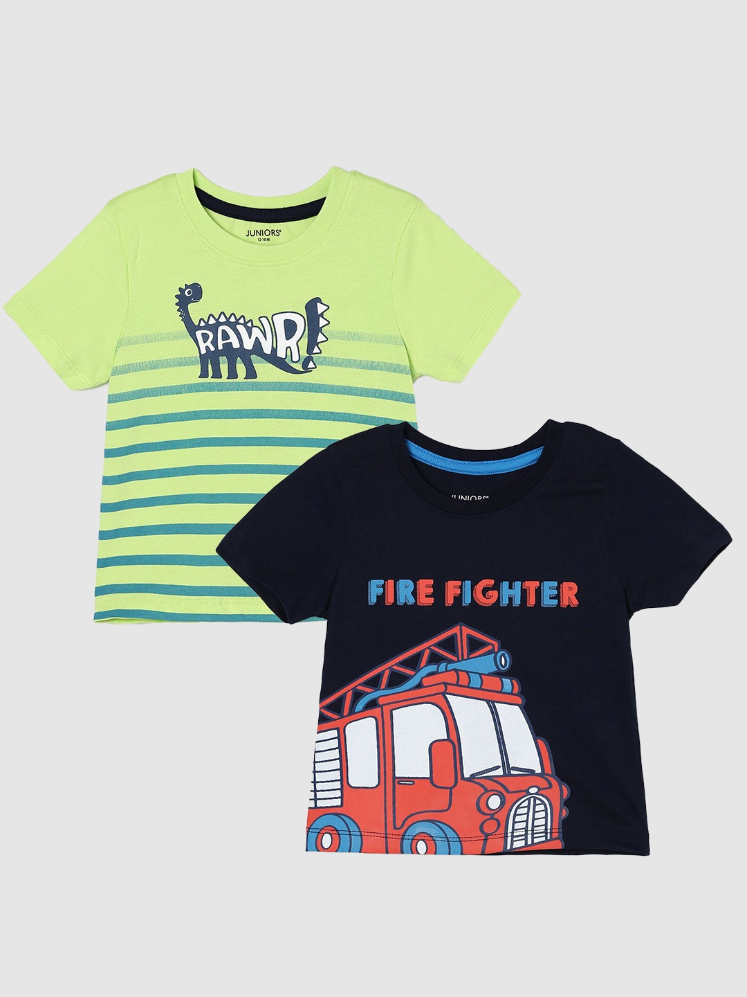 

Juniors by Lifestyle Boys Pack Of 2 Printed Cotton T-Shirts, Navy blue