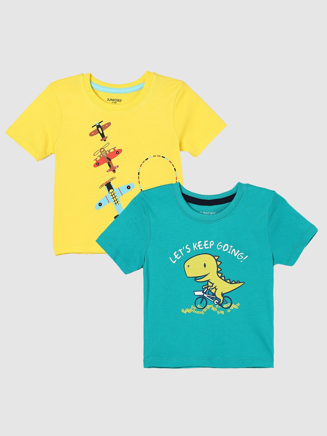 

Juniors by Lifestyle Boys Pack Of 2 Graphic Printed Cotton T-Shirts, Turquoise blue