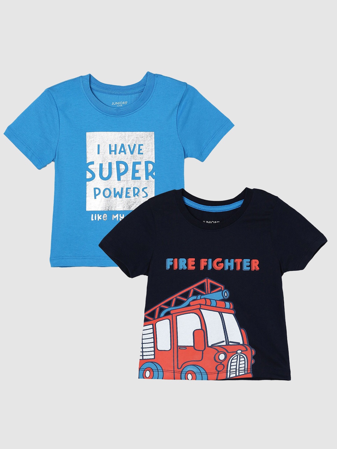 

Juniors by Lifestyle Boys Pack Of 2 Printed Cotton T-Shirts, Navy blue