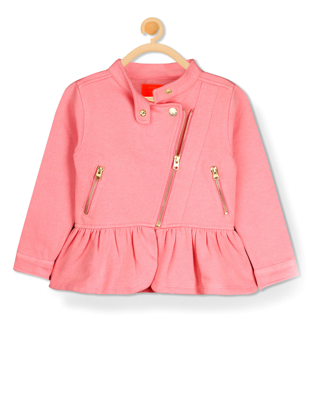 

Cherry Crumble Girls Pink Solid Bomber Jacket