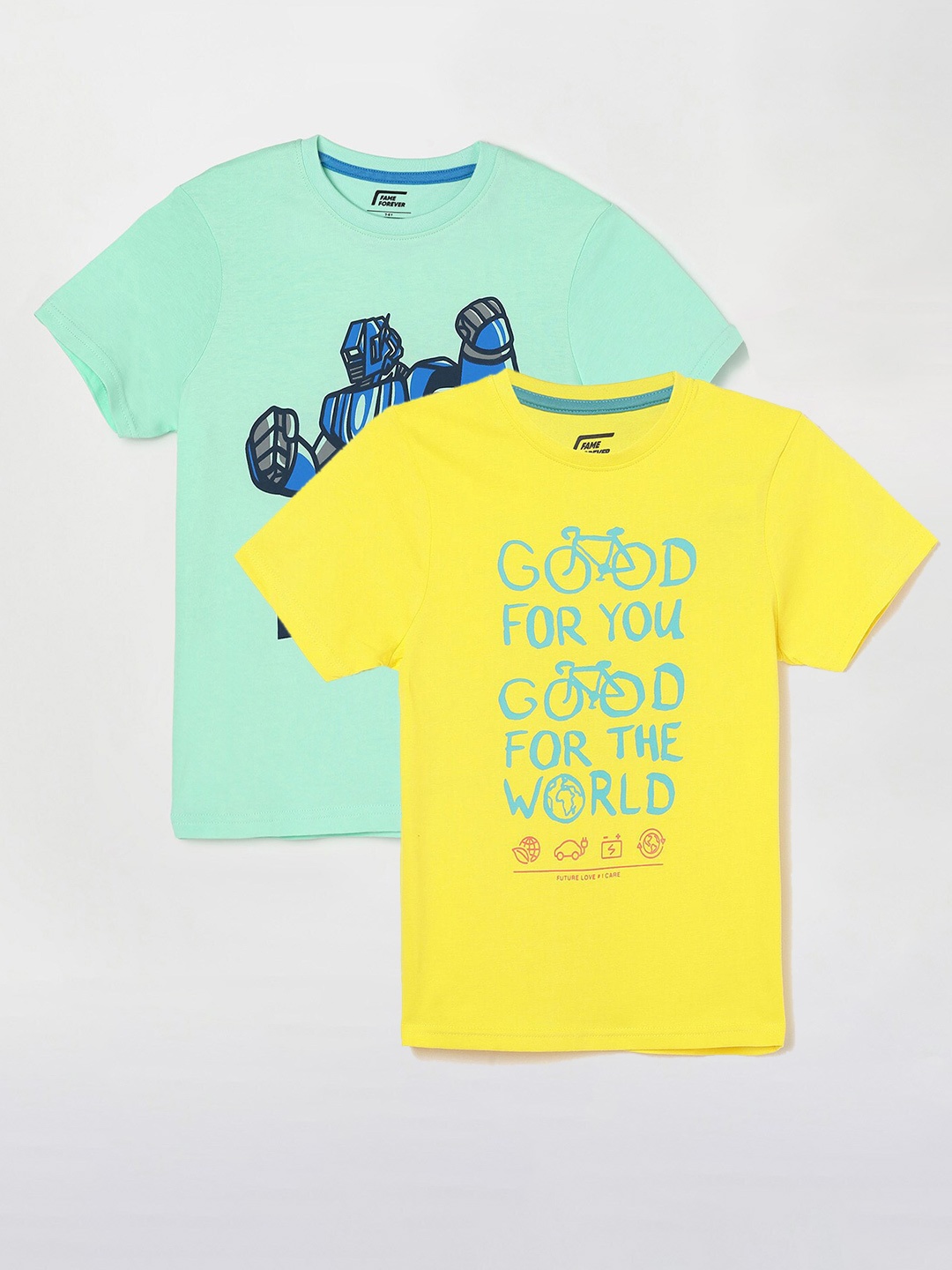 

Fame Forever by Lifestyle Pack Of 2 Printed Cotton T-Shirts, Green