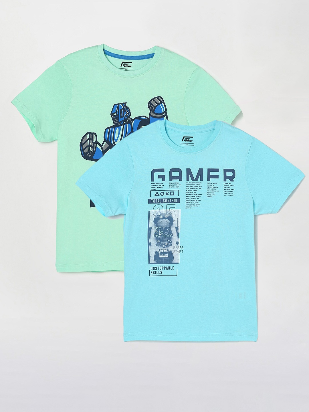 

Fame Forever by Lifestyle Boys Pack Of 2 Printed Cotton T-Shirts, Green