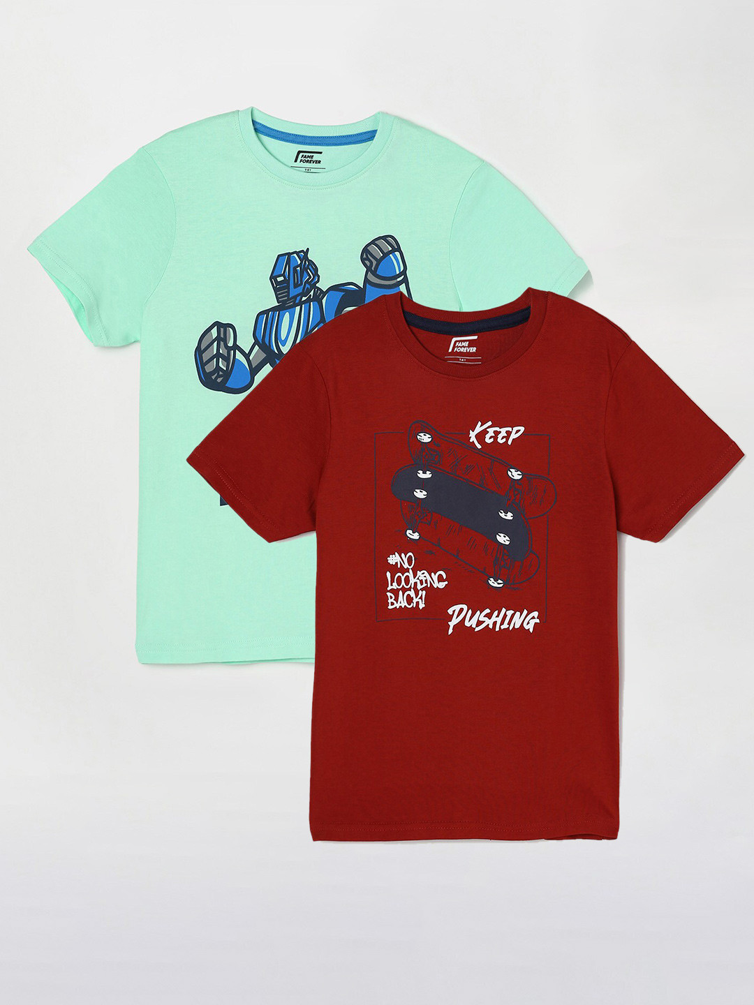

Fame Forever by Lifestyle Boys Pack Of 2 Printed Cotton T-Shirts, Green
