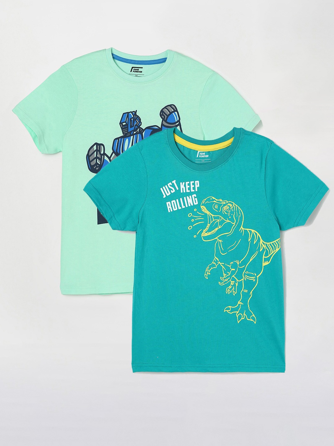 

Fame Forever by Lifestyle Boys Pack Of 2 Printed Cotton T-Shirts, Green