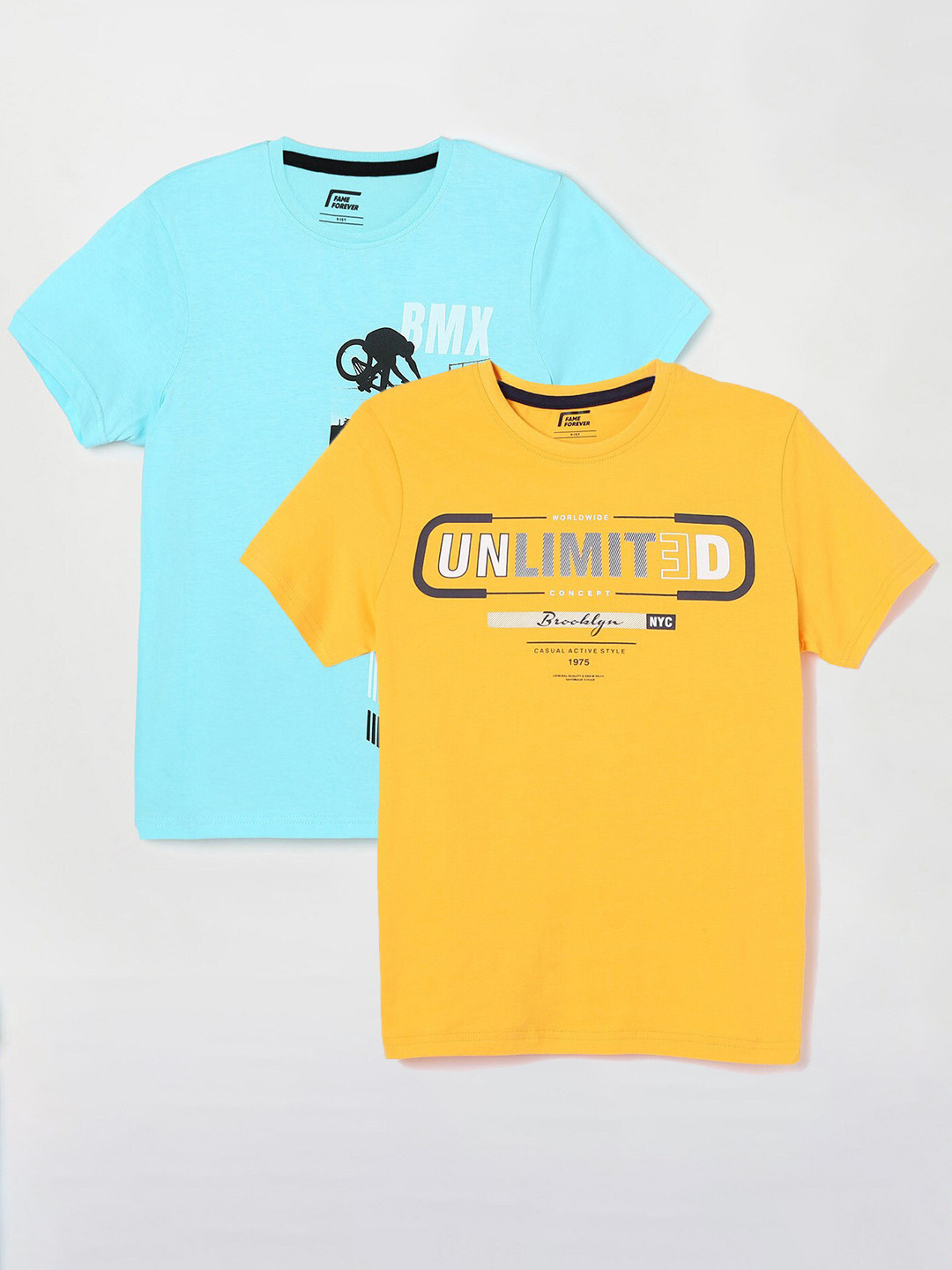 

Fame Forever by Lifestyle Boys Pack Of 2 Printed Cotton T-Shirts, Blue