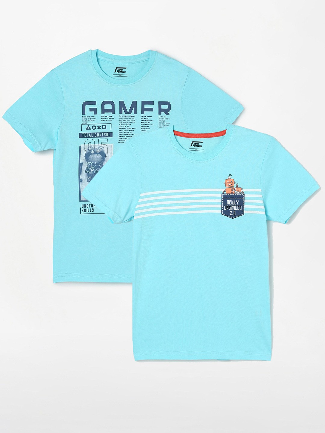 

Fame Forever by Lifestyle Boys Pack Of 2 Printed Cotton T-Shirts, Blue