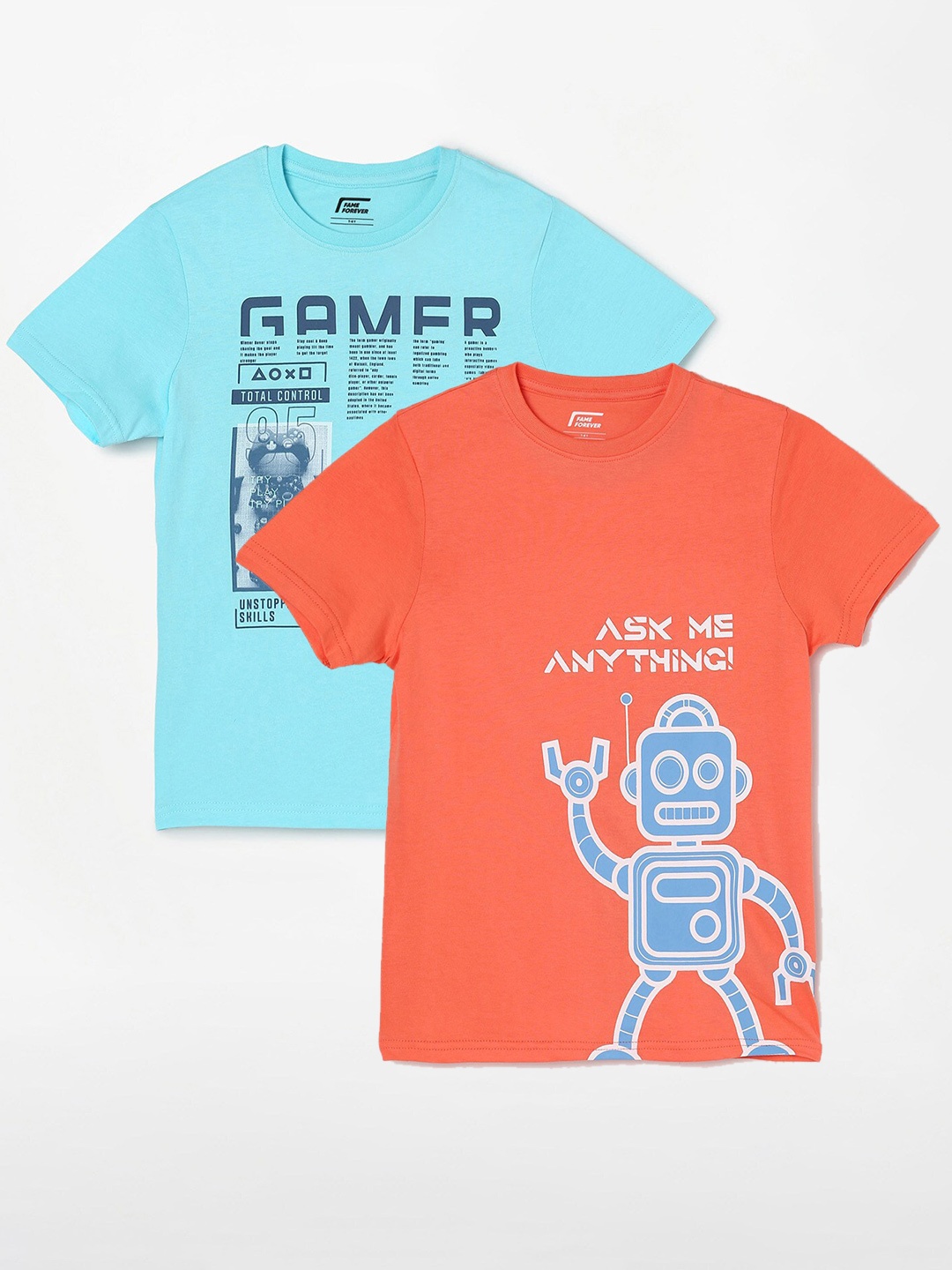 

Fame Forever by Lifestyle Boys Pack Of 2 Printed Cotton T-Shirts, Blue