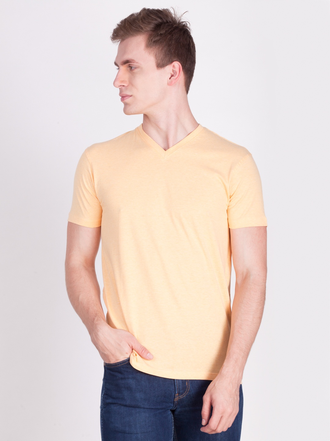 

Force NXT Men Yellow Printed V-Neck T-shirt