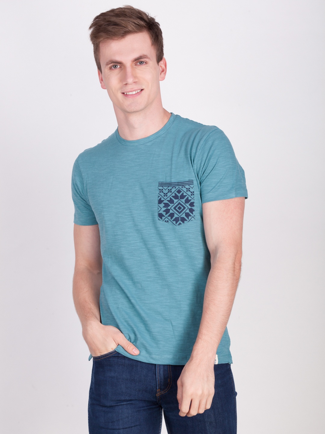 

Force NXT Men Blue Printed Round Neck T-shirt