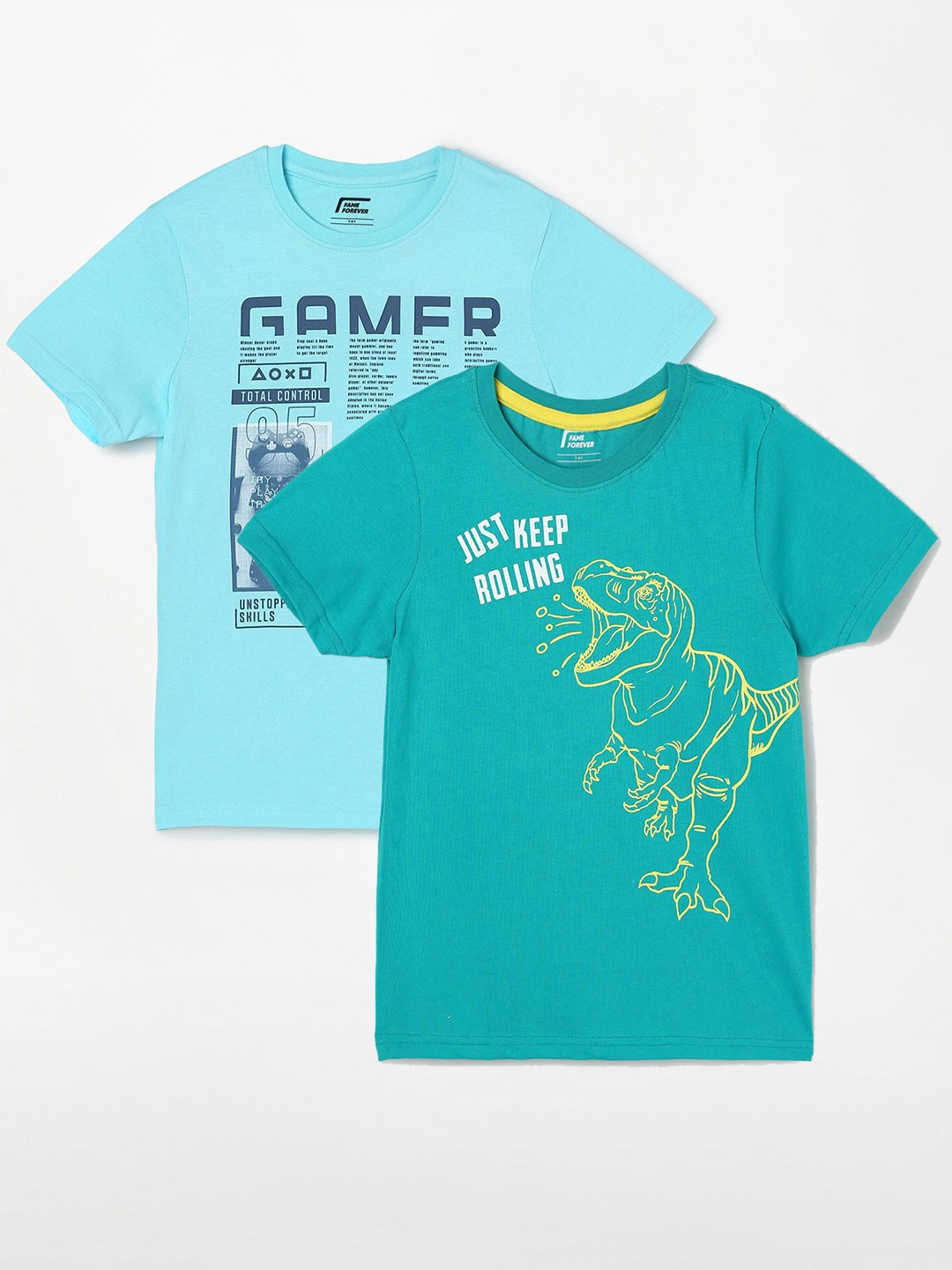 

Fame Forever by Lifestyle Boys Pack Of 2 Printed Cotton T-Shirts, Blue