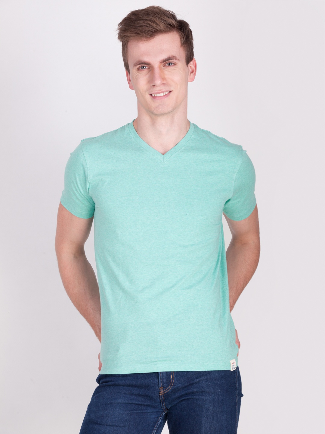 

Force NXT Men Sea Green Printed V-Neck T-shirt