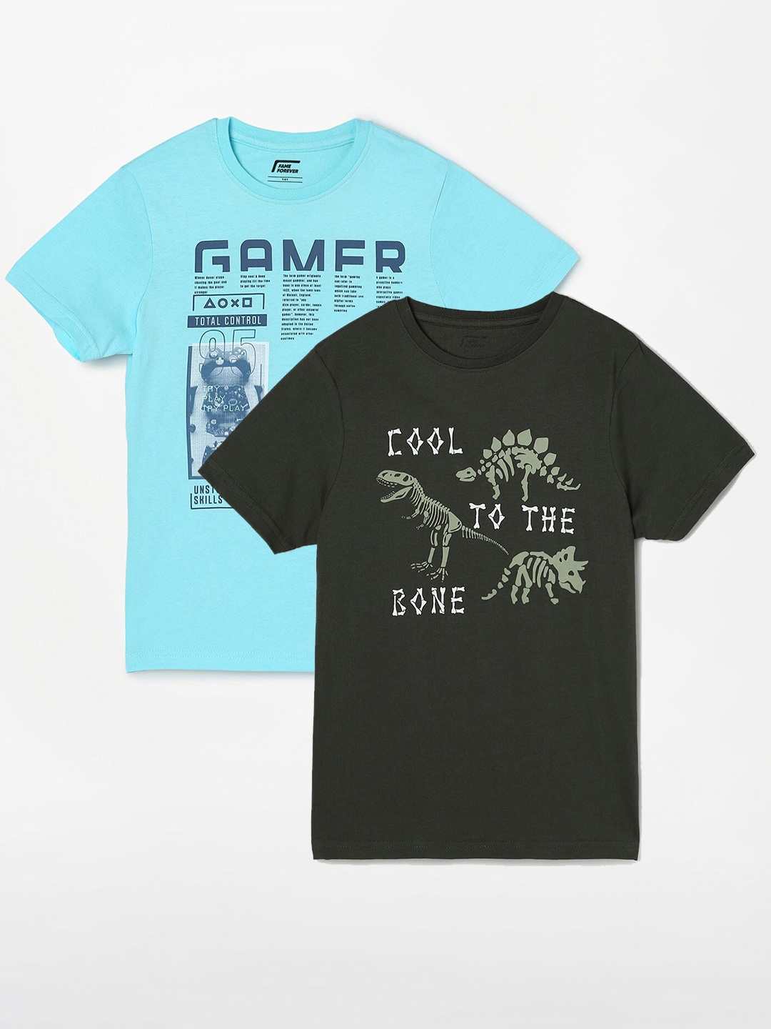 

Fame Forever by Lifestyle Boys Pack Of 2 Printed Cotton T-Shirts, Blue