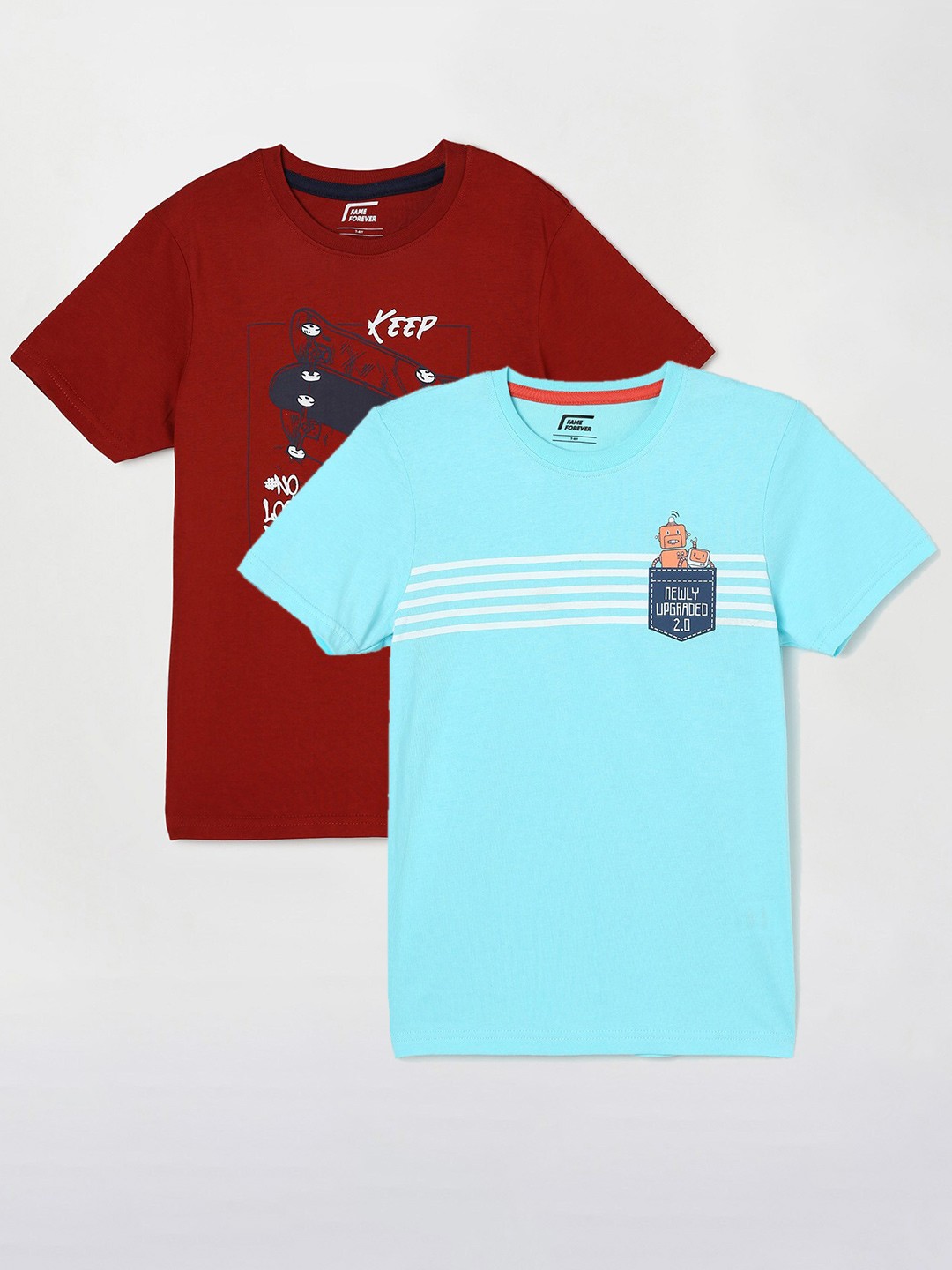 

Fame Forever by Lifestyle Boys Pack Of 2 Printed Cotton T-Shirts, Maroon