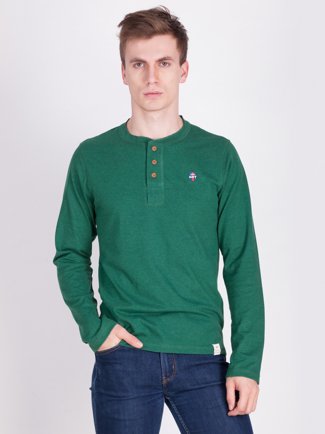 

Force NXT Men Green Solid Henley Neck T-shirt