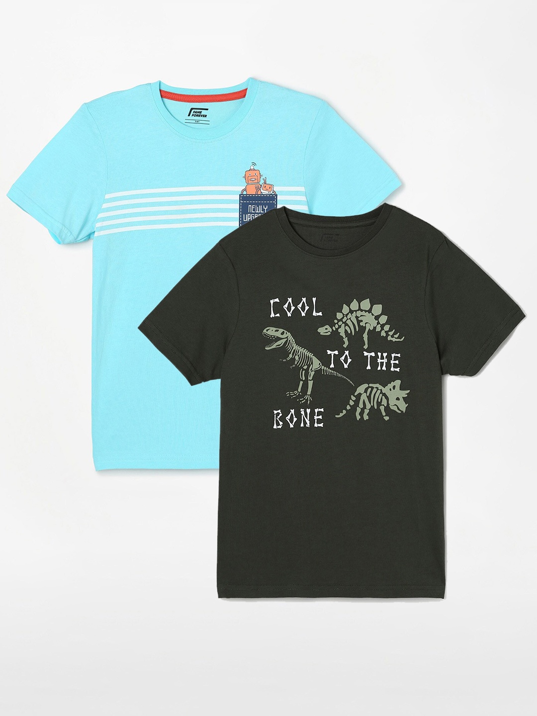

Fame Forever by Lifestyle Boys Pack Of 2 Printed Cotton T-Shirts, Blue