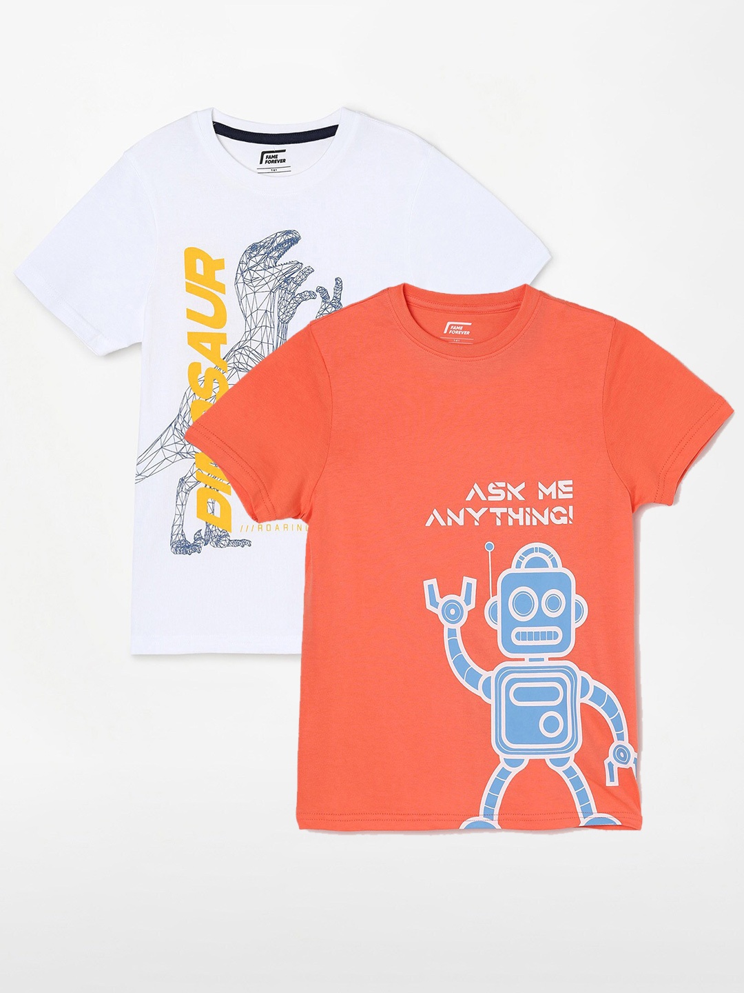 

Fame Forever by Lifestyle Boys Pack Of 2 Printed Cotton T-Shirts, White