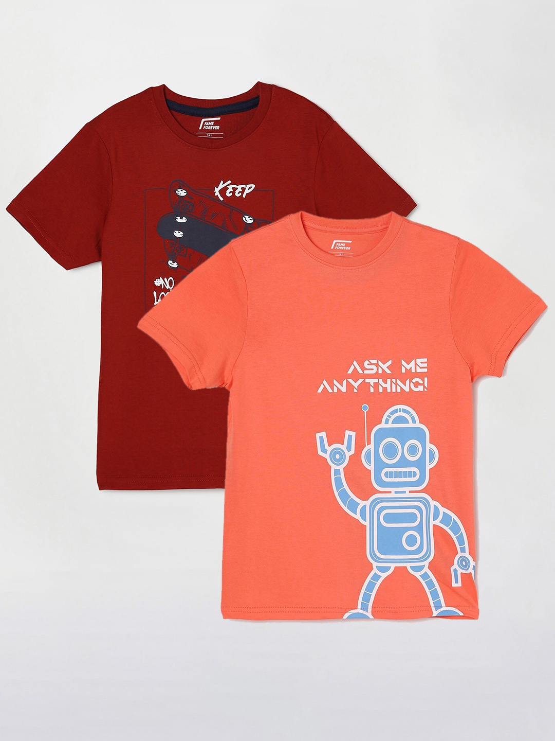 

Fame Forever by Lifestyle Boys Pack Of 2 Printed Cotton T-Shirts, Maroon