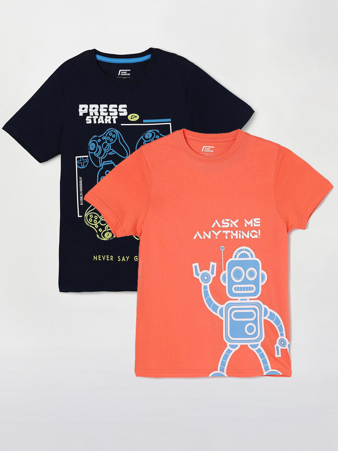 

Fame Forever by Lifestyle Boys Pack Of 2 Printed Cotton T-Shirts, Navy blue