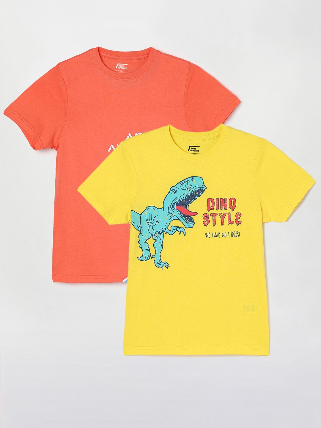 

Fame Forever by Lifestyle Boys Pack Of 2 Printed Cotton T-Shirts, Coral