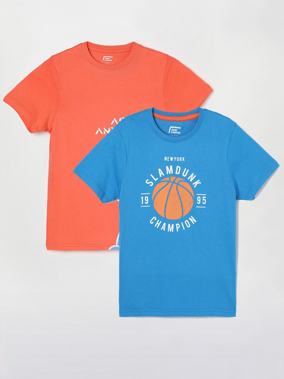 

Fame Forever by Lifestyle Boys Pack Of 2 Printed Cotton T-Shirts, Coral