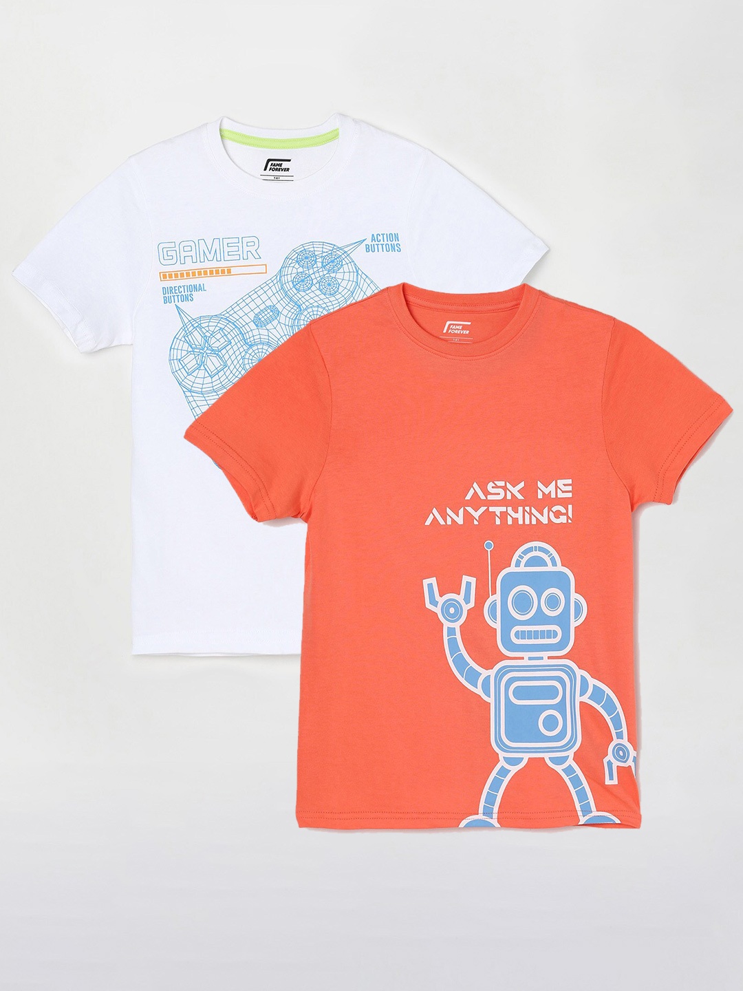 

Fame Forever by Lifestyle Boys Pack Of 2 Printed Cotton T-Shirts, White