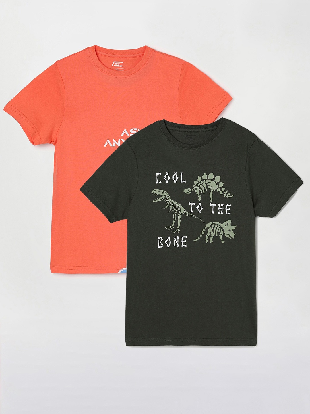 

Fame Forever by Lifestyle Boys Pack Of 2 Printed Cotton T-Shirts, Coral