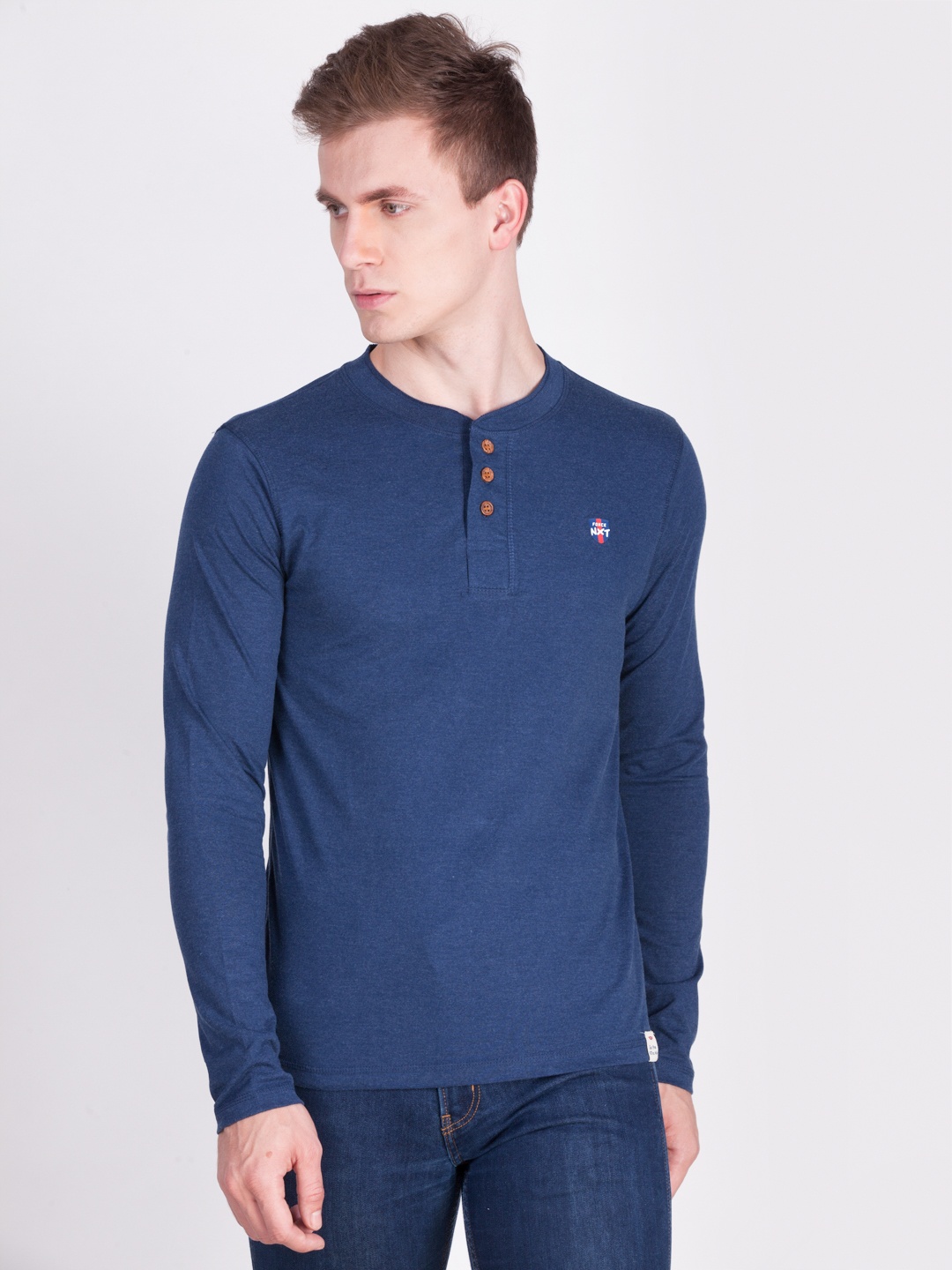 

Force NXT Men Blue Solid Henley Neck T-shirt