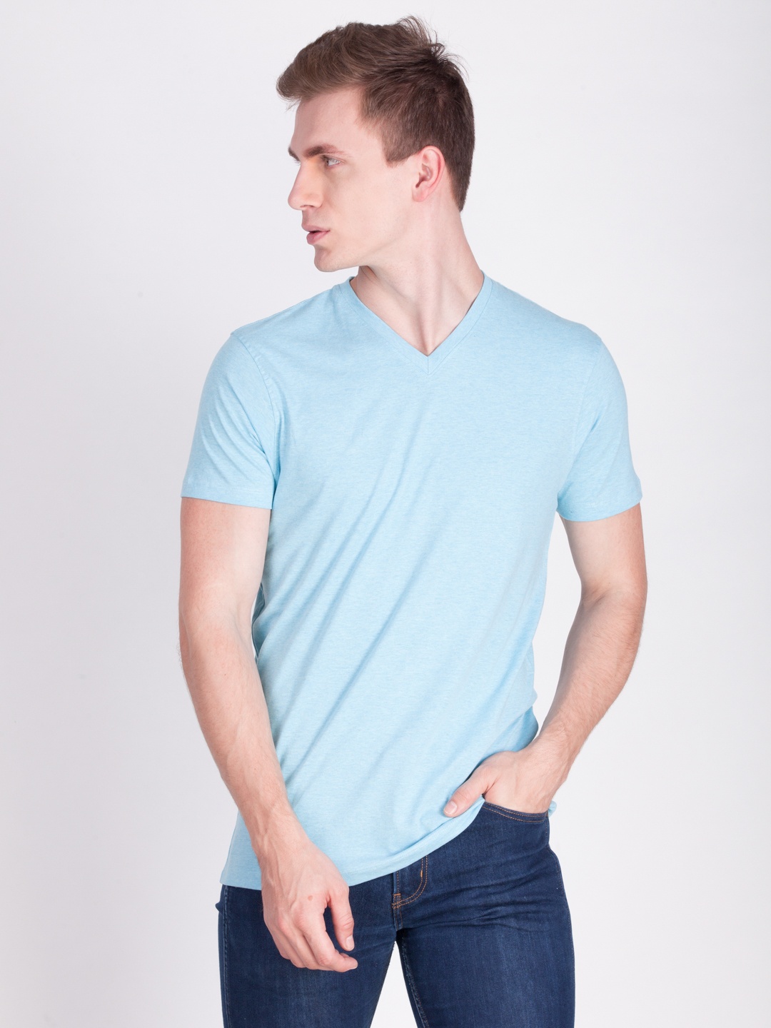 

Force NXT Men Blue Printed V-Neck T-shirt
