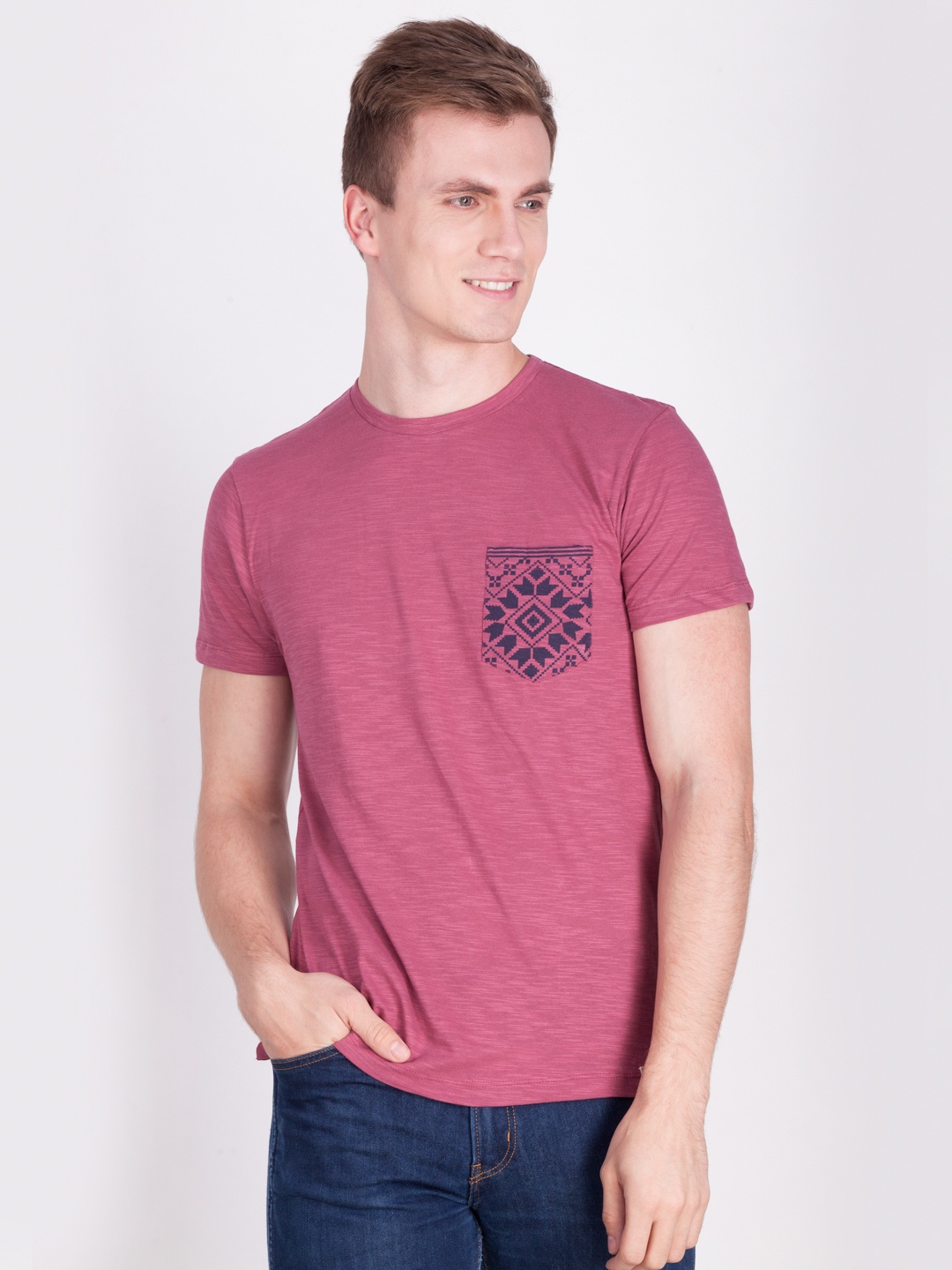 

Force NXT Men Pink Printed Round Neck T-Shirt