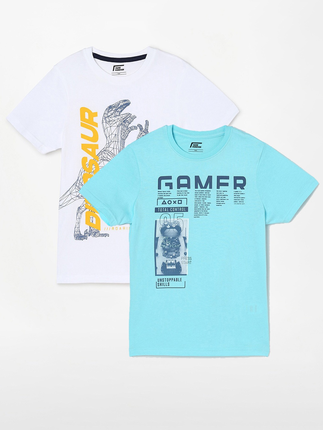 

Fame Forever by Lifestyle Boys Pack Of 2 Printed Cotton T-Shirts, White