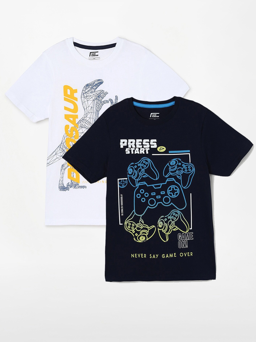

Fame Forever by Lifestyle Boys Pack Of 2 Printed Cotton T-Shirts, White