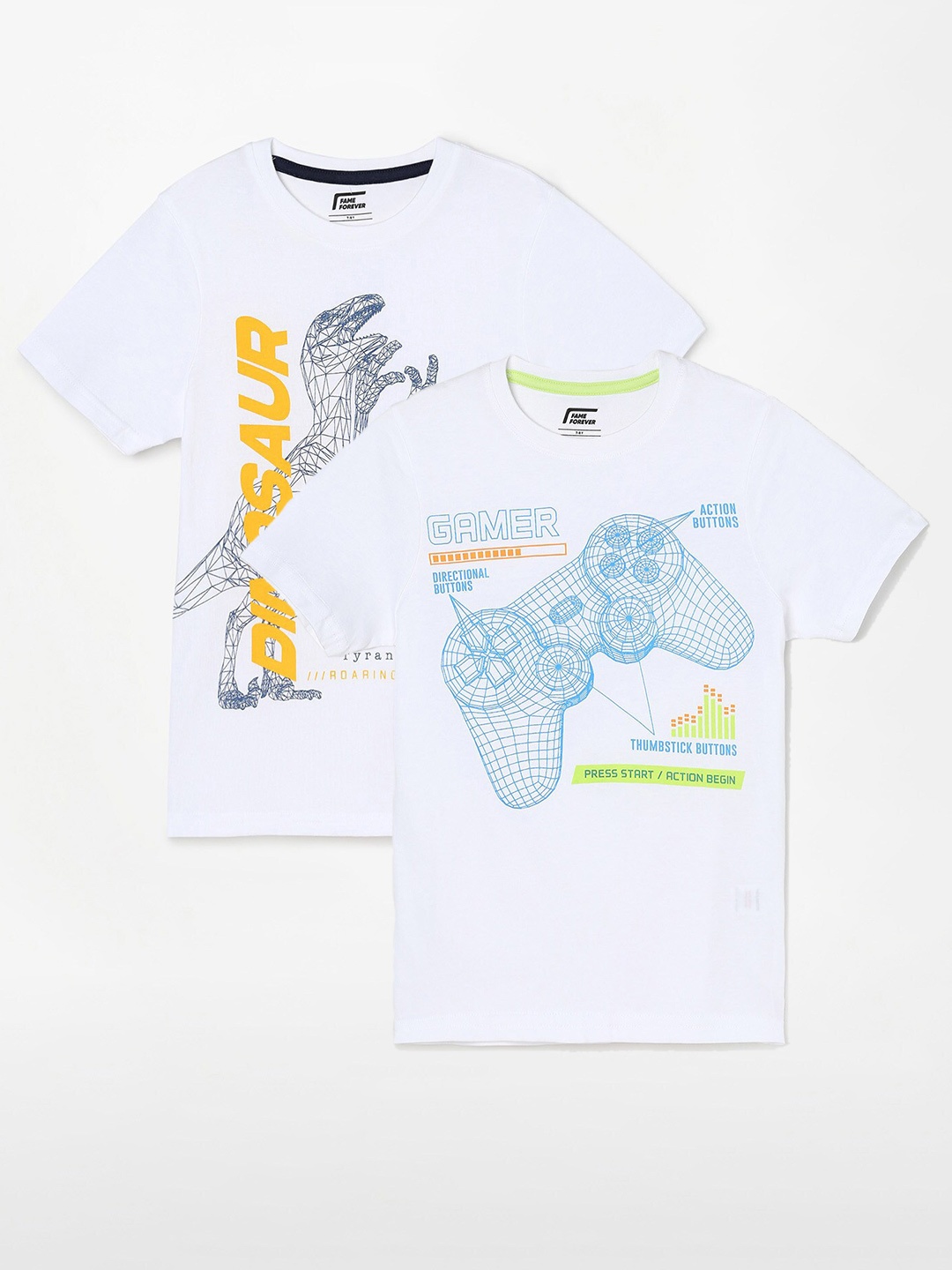 Fame Forever by Lifestyle Boys Pack Of 2 Printed Cotton T-Shirts, White