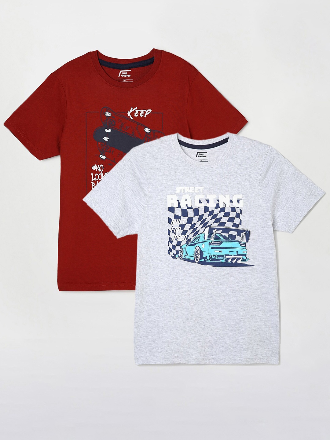

Fame Forever by Lifestyle Boys Pack Of 2 Printed Cotton T-Shirts, Maroon