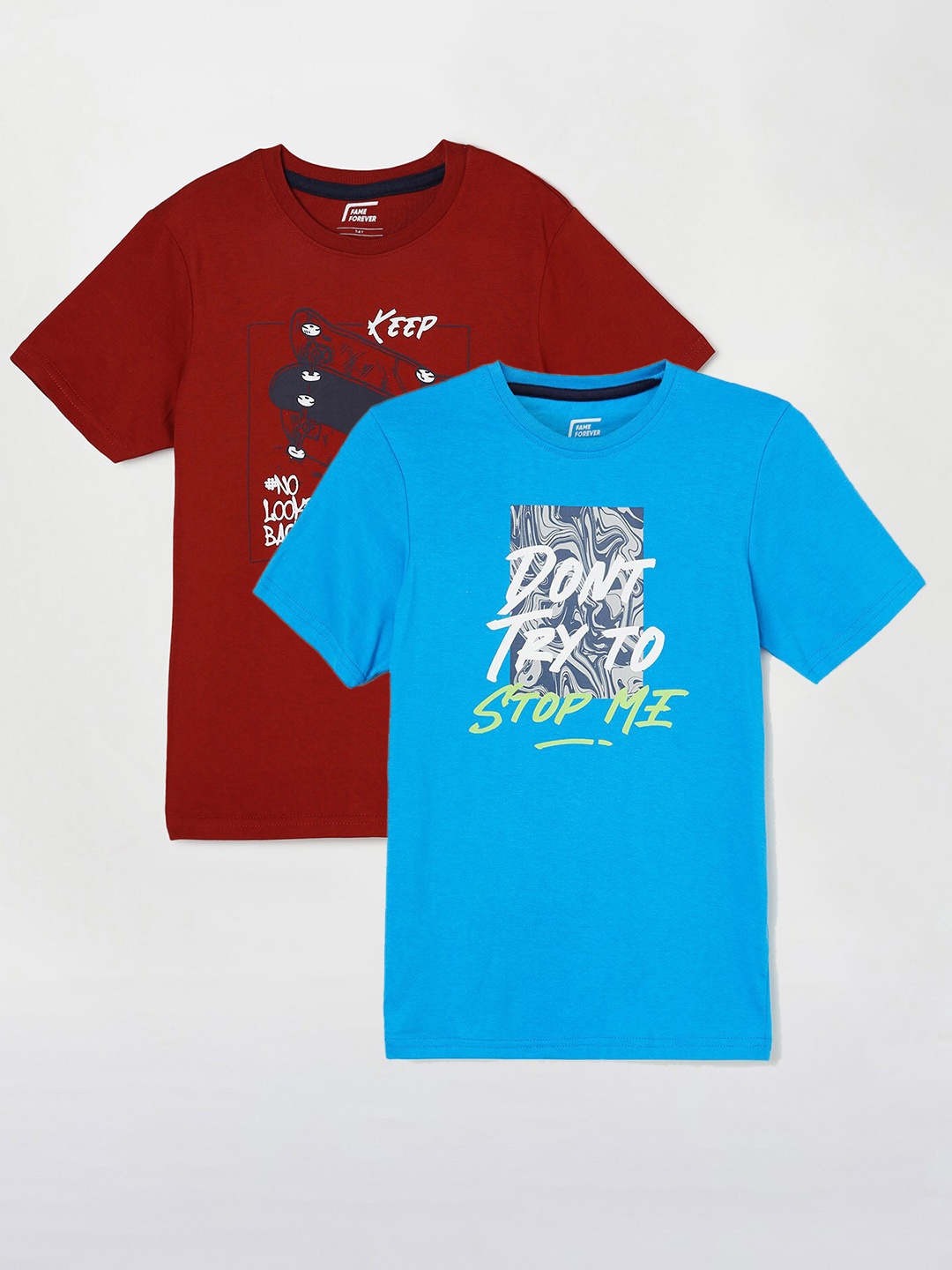 

Fame Forever by Lifestyle Boys Pack Of 2 Printed Cotton T-Shirts, Maroon