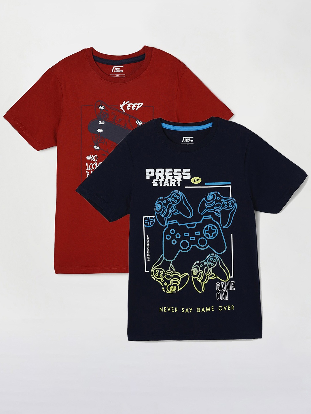 

Fame Forever by Lifestyle Boys Pack Of 2 Printed Cotton T-Shirts, Maroon