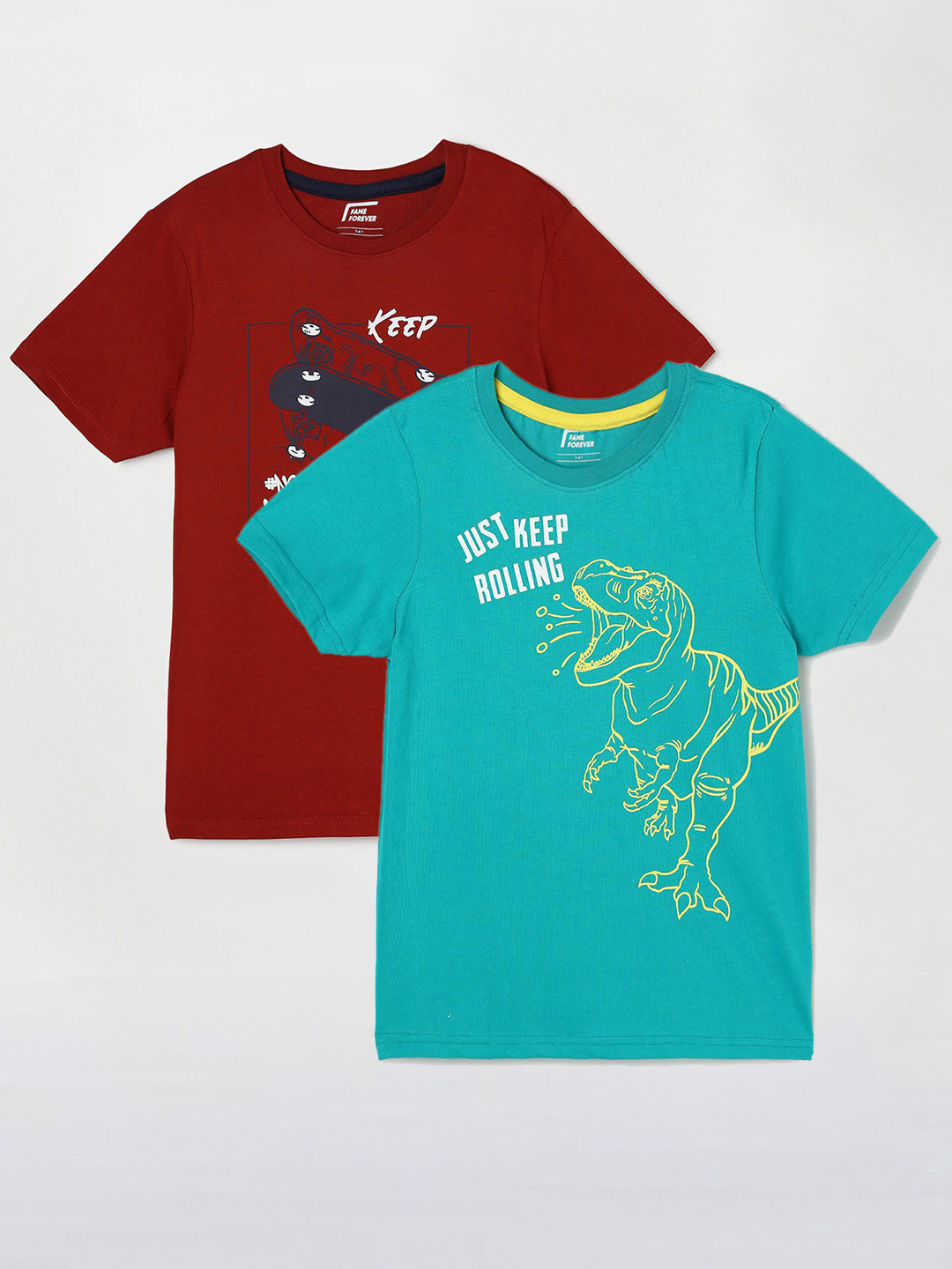 

Fame Forever by Lifestyle Boys Pack Of 2 Printed Cotton T-Shirts, Maroon