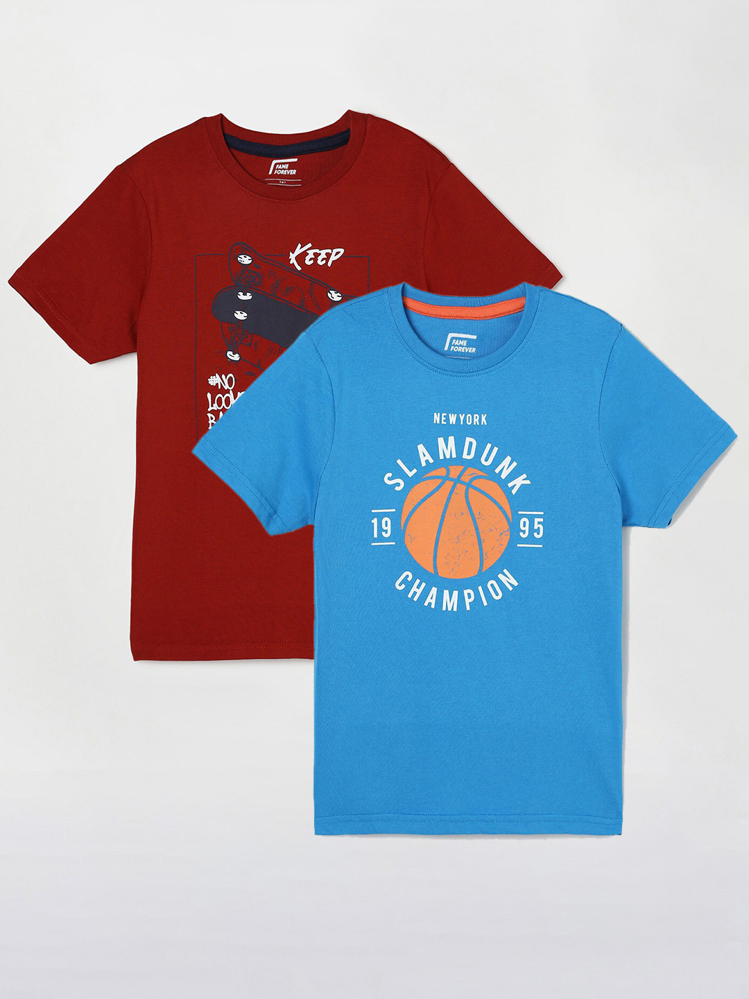 

Fame Forever by Lifestyle Boys Pack Of 2 Printed Cotton T-Shirts, Maroon