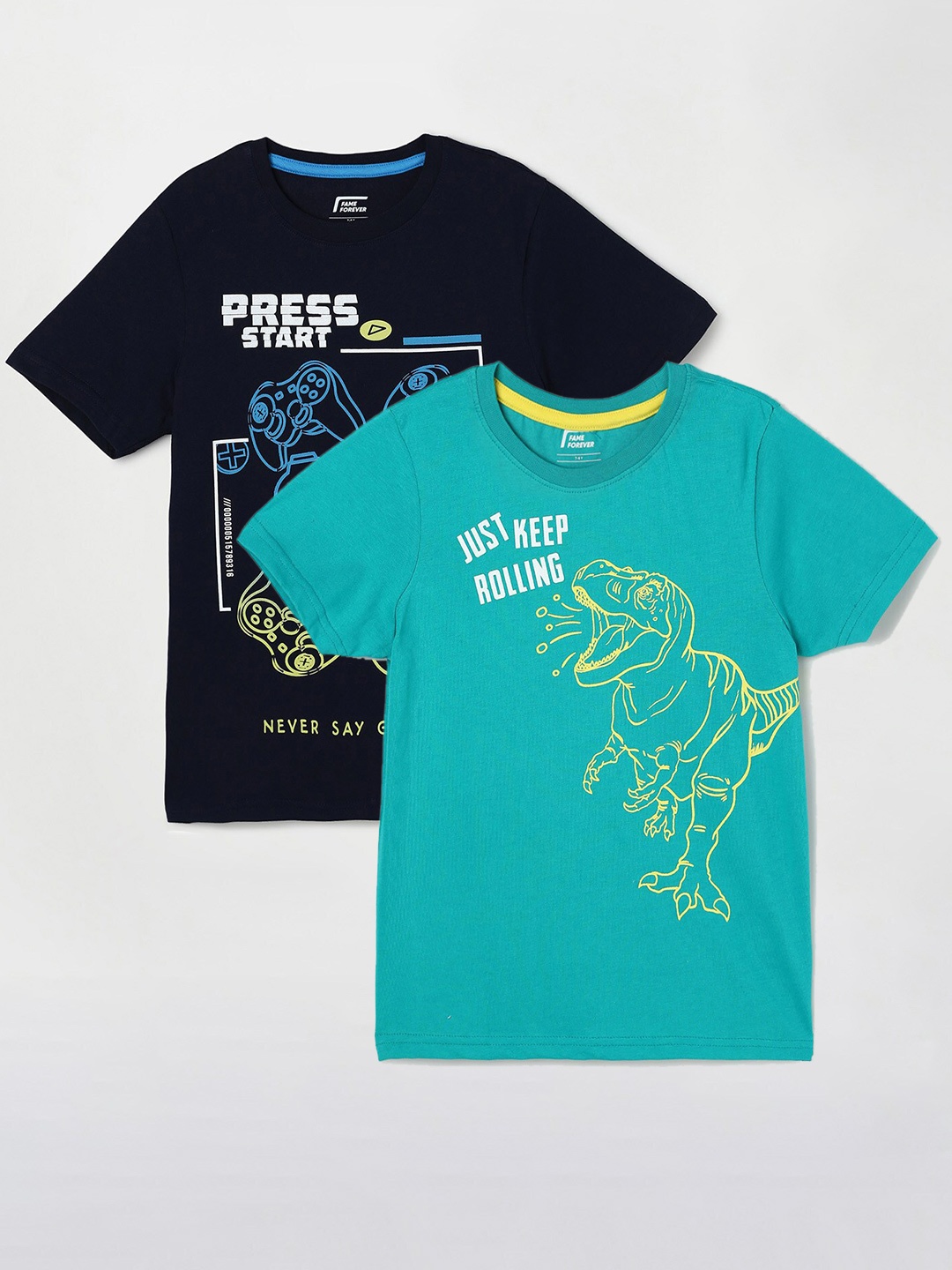

Fame Forever by Lifestyle Boys Pack Of 2 Printed Cotton T-Shirts, Navy blue